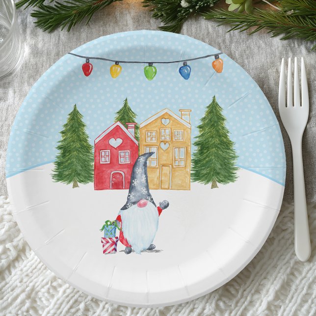 Assiettes En Carton Gnome de Noël Nordique Fantaisiste (Nordic Winter Gnome Paper Plate)