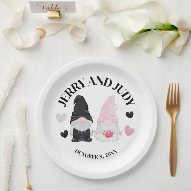 Assiettes En Carton Gnome Mariée et Groom (Mariage)