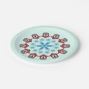 Assiettes En Carton Gnome pour Noël avec Snowflakes Rouge Bleu