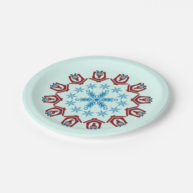 Assiettes En Carton Gnome pour Noël avec Snowflakes Rouge Bleu (Angle)