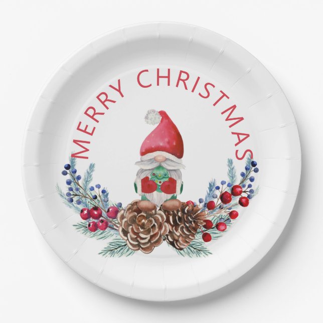 Assiettes En Carton Gnome sur cônes de pin (Devant)