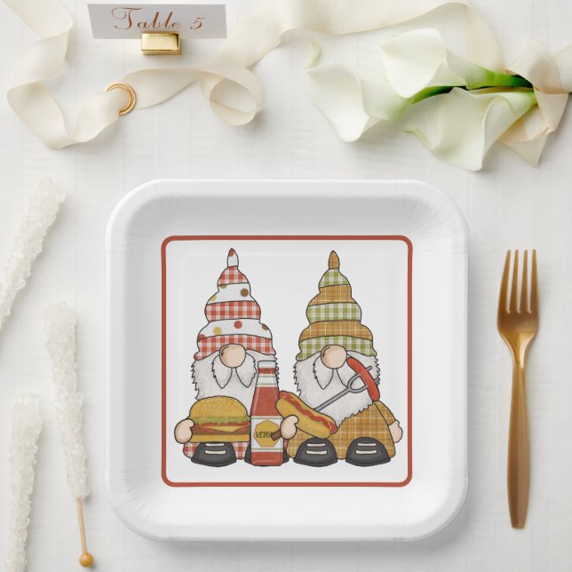 Assiettes En Carton Gnomes de BBQ  (Mariage)