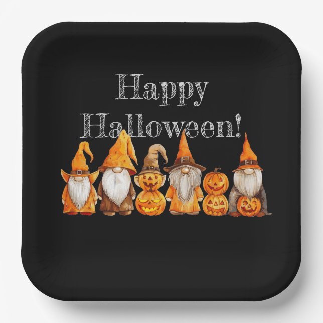 Assiettes En Carton Gnomes d'Halloween (Recto)