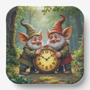 Assiettes En Carton Gnomes Forestiers Avec Ancienne Horloge