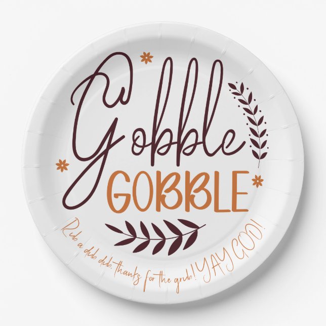 Assiettes En Carton Gobble Gobble Personnalisé Plaques Papier Thanksgi (Devant)