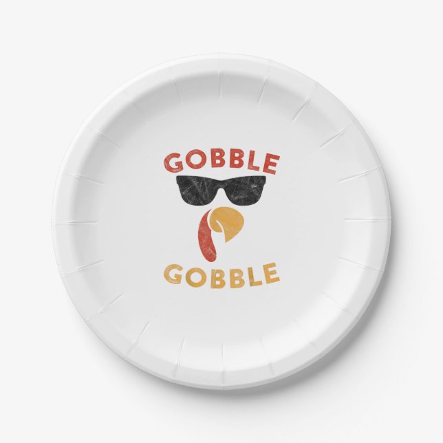 Assiettes En Carton Gobble Gobble Turquie Thanksgiving Day Cadeaux Vin (Devant)
