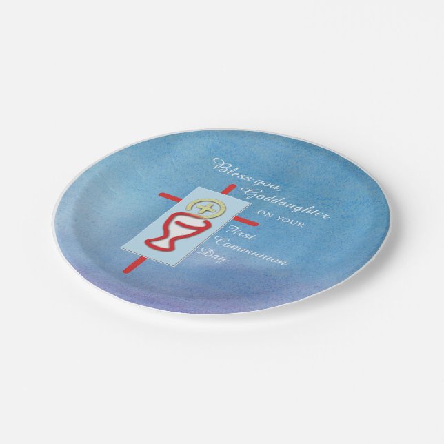 Assiettes En Carton Godgirl, Première Communion Sainte, Turquoise (Angle)