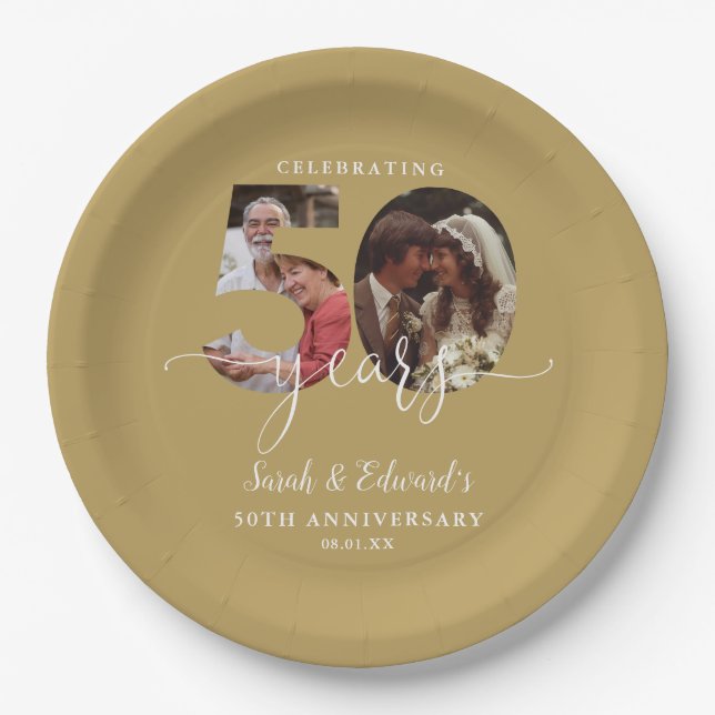 Assiettes En Carton Gold 50e anniversaire Mariage 2 photo (Devant)