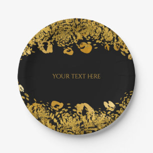 Assiettes En Carton Gold & Black Exotic Jungle Cheetah Glam Party