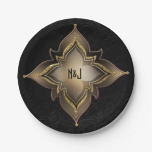 Assiettes En Carton Gold Black Glam Exotic Chic Flower Party Personnal