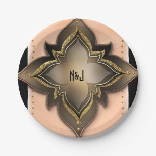 Assiettes En Carton Gold Black & Peach Exotic Chic Flower Party Person