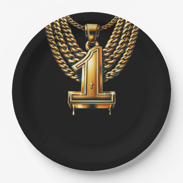 Assiettes En Carton Gold Chain 1 Drift #1 1st Birthday Party (Devant)