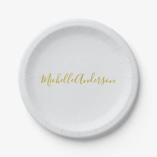 Assiettes En Carton Gold Color Modern Minimaliste Nom d'écriture manus