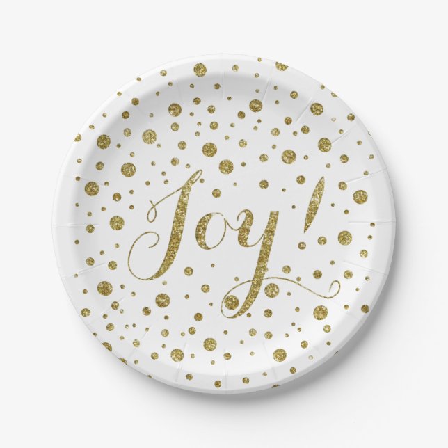 Assiettes En Carton Gold Confetti Joy Sparkle Holiday (Devant)