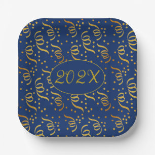 Assiettes En Carton Gold Confetti Nouvel An Plaques de Soirée Daté