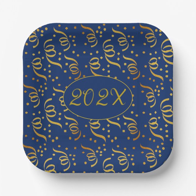 Assiettes En Carton Gold Confetti Nouvel An Plaques de Soirée Daté (Recto)