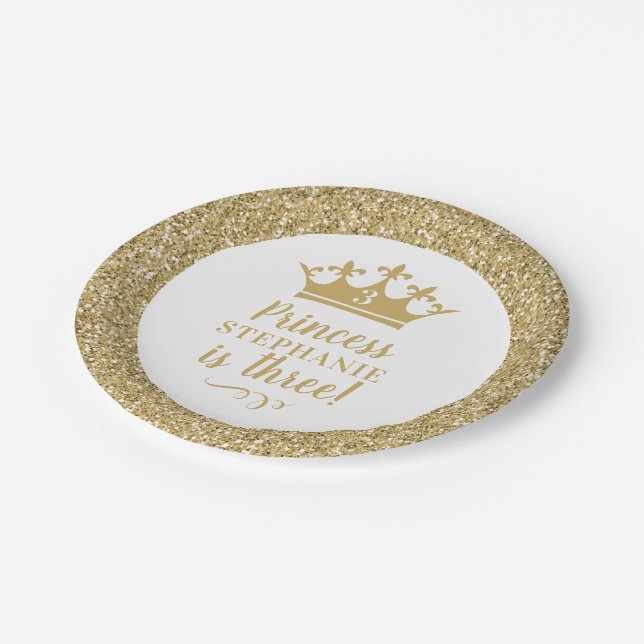 Assiettes En Carton Gold Crown Tiara Gold Princess Anniversaire (Angle)