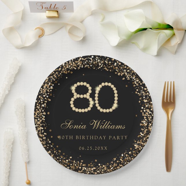 Assiettes En Carton Gold Diamonds 80th Birthday Party Paper Plate (Mariage)