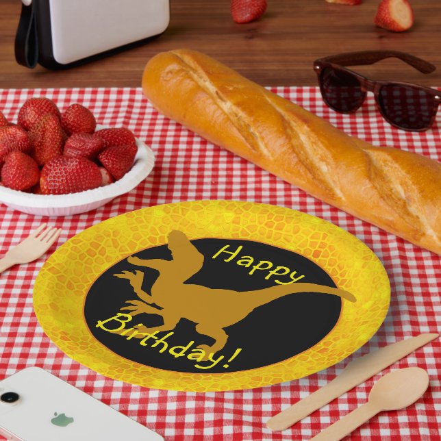 Assiettes En Carton Gold Dinosaur Hide Happy Birthday! (Pique-nique)