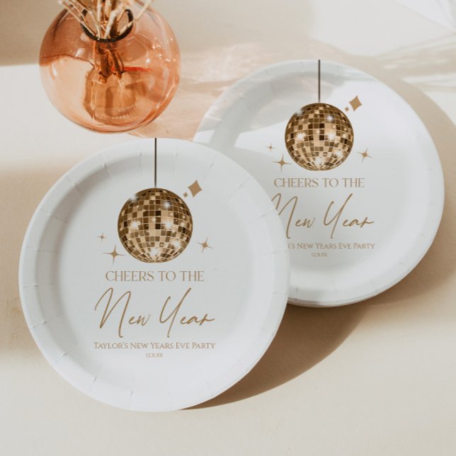 Assiettes En Carton Gold Disco Ball à la fête du Nouvel An (Créateur téléchargé)