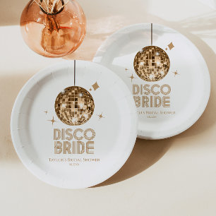 Assiettes En Carton Gold Disco Ball Disco Bride Fête des mariées