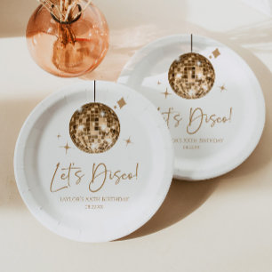 Assiettes En Carton Gold Disco Ball Let's Disco Anniversaire