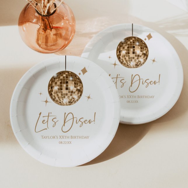 Assiettes En Carton Gold Disco Ball Let's Disco Anniversaire (Créateur téléchargé)