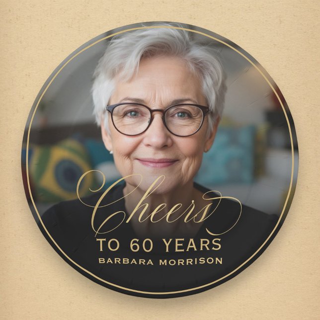 Assiettes En Carton Gold encourage à 60 ans Photo personnalisée Annive (Créateur téléchargé)