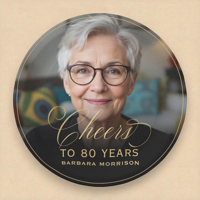 Assiettes En Carton Gold encourage à 80 ans Photo personnalisée Annive (Créateur téléchargé)