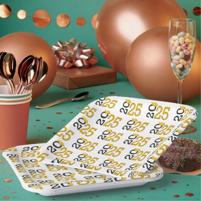 Assiettes En Carton Gold et Black 2025 Graduation (Multi)