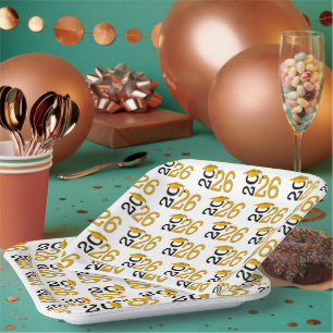 Assiettes En Carton Gold et Black 2025 Graduation