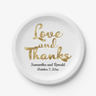 Assiettes En Carton Gold et White Love et Merci Mariage Plaque papier