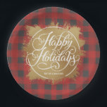 Assiettes En Carton Gold Faux Foil Happy Holidays Buffalo Plaid<br><div class="desc">Happy Holidays in chic lettering blanc sur un faux arrière - plan de feuille d'or,  ces plaques de papier plaid de buffle rouge et gris sont disponibles en deux tailles. MÊME serviettes et PLUS de conceptions dans notre magasin.</div>