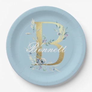 Assiettes En Carton Gold Floral Letter "B"