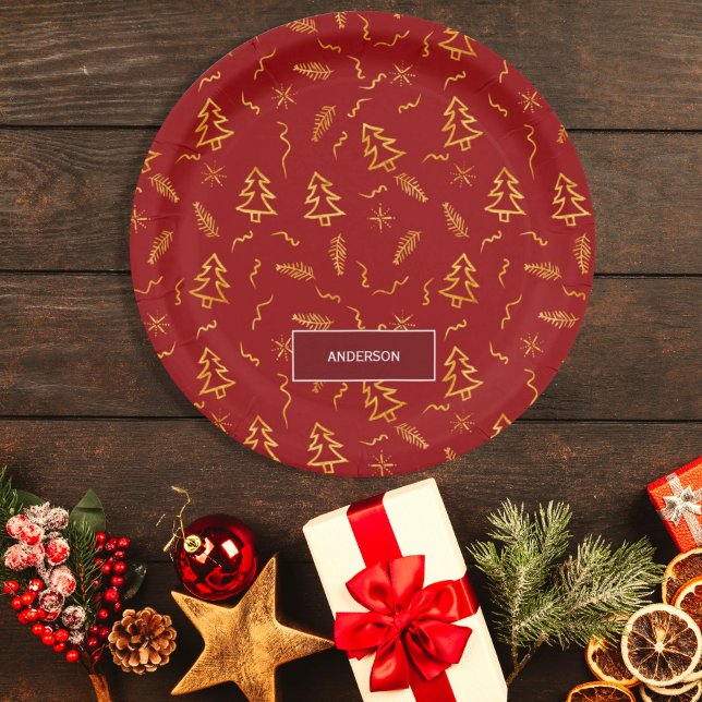 Assiettes En Carton Gold Foil Noël Arbre Motif Red Holiday (Créateur téléchargé)