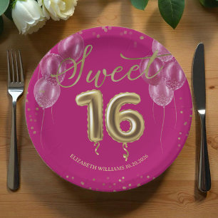 Assiettes En Carton Gold Foil Sweet 16 Anniversaires Ballons Party Hot