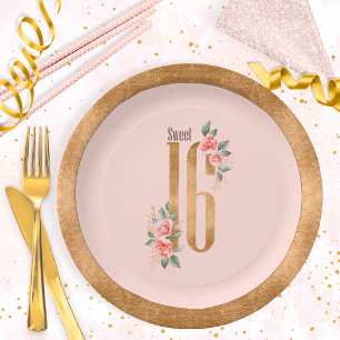 Assiettes En Carton Gold Foil Sweet sixteen Blush ID756