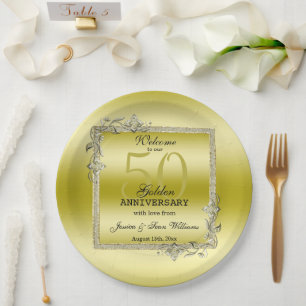 Assiettes En Carton Gold Gem & Parties scintillant 50e Anniversaire du