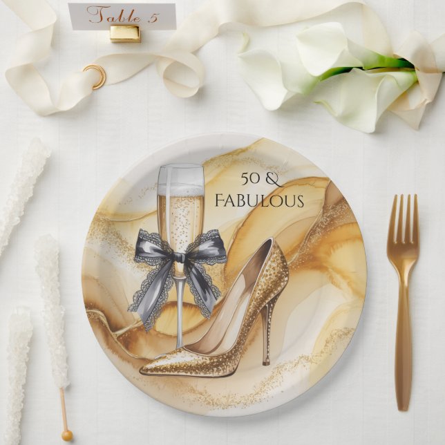 Assiettes En Carton Gold Gitter High Heel 50 & Fabulous Birthday Party (Mariage)