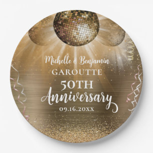 Assiettes En Carton Gold Glam Disco Ball 50e anniversaire Mariage