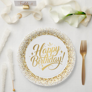Assiettes En Carton Gold Happy Birthday Plaque papier pour anniversair