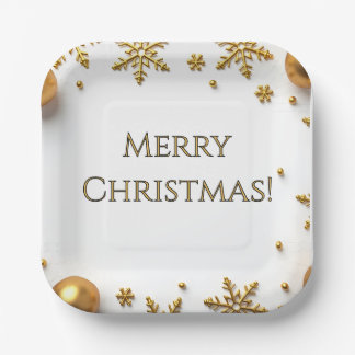 Assiettes En Carton Gold Merry Christmas