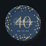 Assiettes En Carton Gold Navy Blue 40th Birthday Parties scintillant C<br><div class="desc">Elégante Parties scintillant Gold Faux du 40e anniversaire Confetti Navy Blue design.</div>