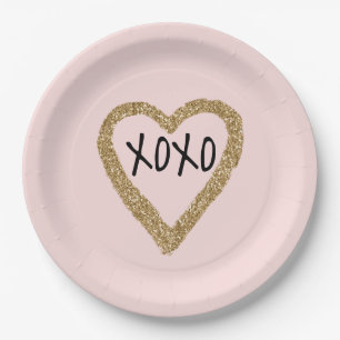 Assiettes En Carton Gold Parties scintillant Heart XOXO