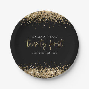 Assiettes En Carton Gold Parties scintillant Nom noir Date Vingt Premi