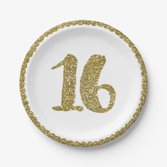 Assiettes En Carton Gold Parties scintillant Sweet 16 16E fête d'anniv (Devant)