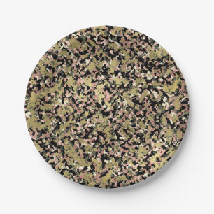 Assiettes En Carton Gold Pink Green Camouflage noir fête d'anniversair