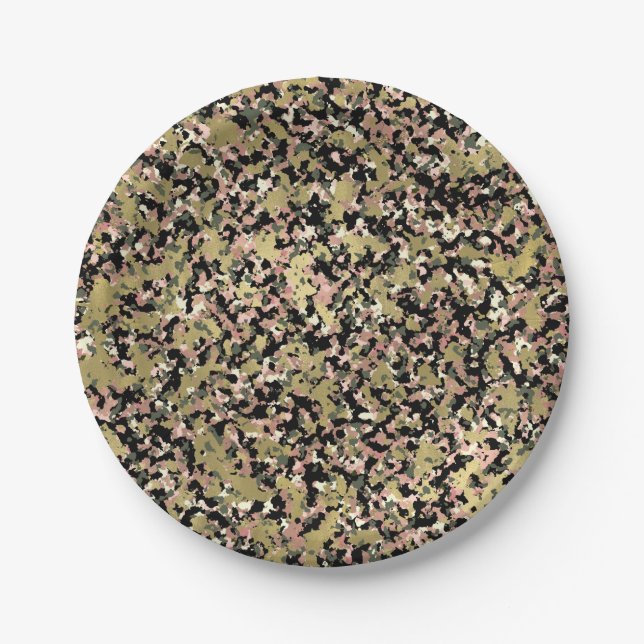 Assiettes En Carton Gold Pink Green Camouflage noir fête d'anniversair (Devant)
