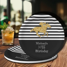 Gold Racehorse Black White Stripes Anniversaire