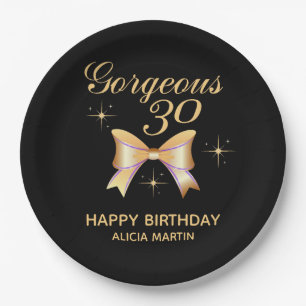 Assiettes En Carton Gold Ribbon Girl Gorgeous 30 Black Joyeux Annivers